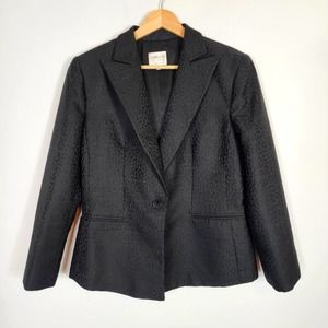 Vintage Armani Collezioni Black Jacquard Animal Print Wool Blend Blazer Size 10